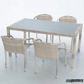 Conjunto para terraza AGTOULA-MARFIL de aluminio y rattan sintético