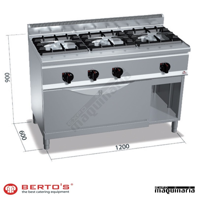 Cocina gas 3 fuegos con horno MAXI RMG6F3H12+T