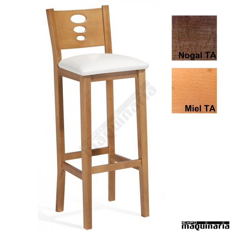 TEIDE Taburete alto diseño moderno madera de nogal y polipiel blanco