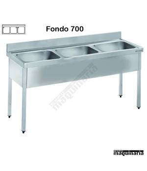 Fregadero acero inox. con bastidor Tres Cubetas Fondo 700