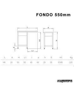 Fregadero industrial inox 2 pozas hueco lavavajillas Fondo 550 FR054234 2