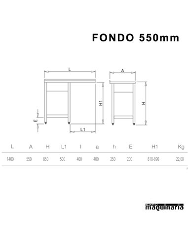 Fregadero industrial inox 2 pozas hueco lavavajillas Fondo 550 FR054234