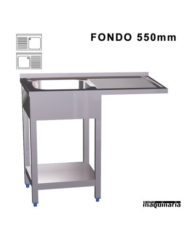 Fregadero industrial inox, hueco lavavajillas Fondo 550