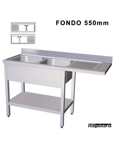Fregadero industrial inox 2 pozas hueco lavavajillas Fondo 550 FR054234