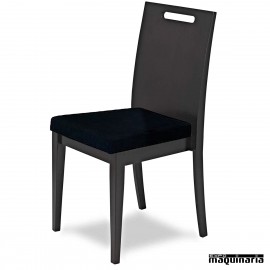 Silla de madera de haya barnizada 3R6T asiento tapizado negro