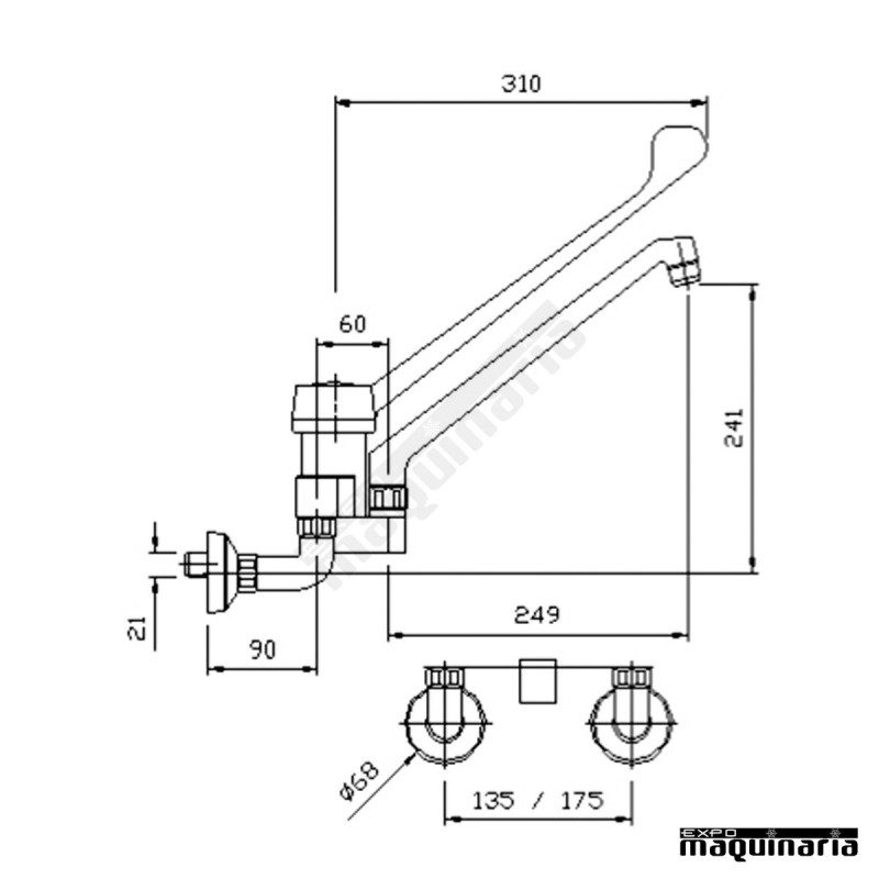 Grifo industrial dos aguas de pared R20222