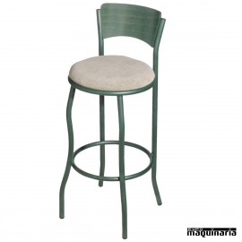 Taburete alto FAEVORA-T con respaldo acero y madera asiento tapizado