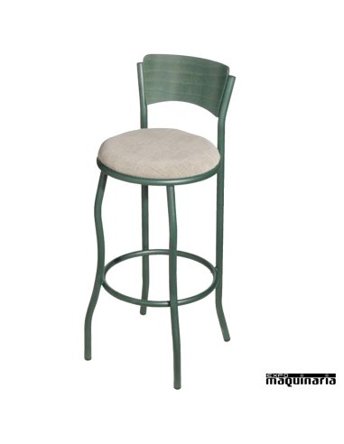 Taburete alto FAEVORA-T con respaldo acero y madera asiento tapizado