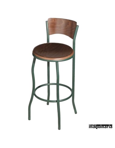 Taburete alto FAEVORA-T con respaldo acero y madera asiento madera