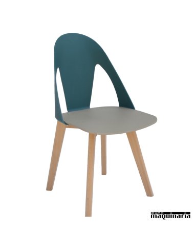 Sillas de madera y poliéster DL660 turquesa-beige