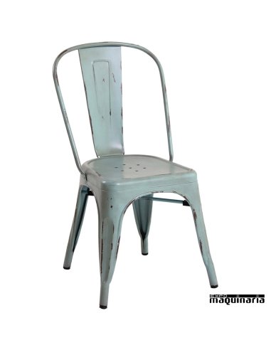 Silla vintage de acero DL801A (tipo tolix) color turquesa