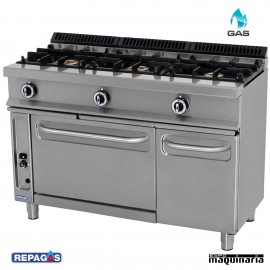 Cocina industrial Repagas RGCG531-G tres quemadores, horno y gratinador.