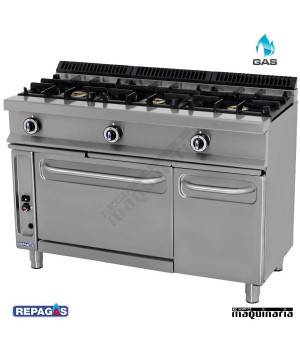 Cocina industrial Repagas RGCG531-G tres quemadores, horno y gratinador.