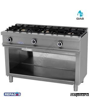 Cocina industrial Repagas CG530 tres quemadores a gas y mueble.