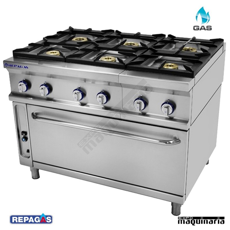 Cocina industrial Repagas RGCG-961H seis quemadores de gas con horno industrial