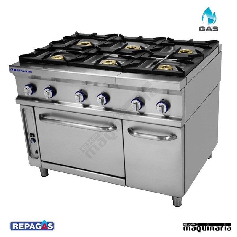 Cocina industrial Repagas RGCG961 seis quemadores de gas con horno industrial