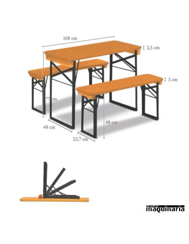Mesa plegable con bancos de catering SHORTY medidas