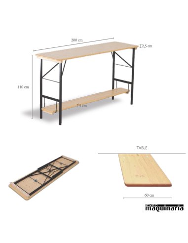 Mesa plegable alta Catering de madera STANDUP medidas