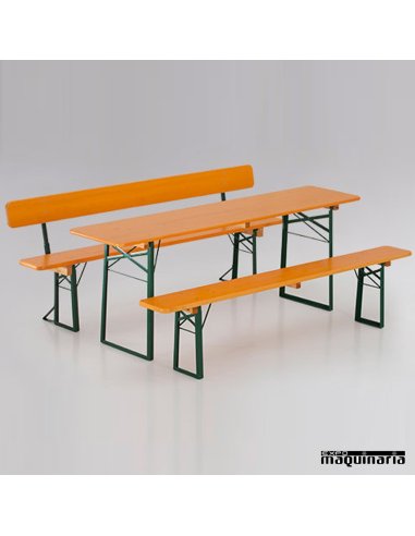 Mesa plegable catering con bancos de madera DOLOMIT banco con respaldo