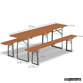Mesa plegable catering con bancos de madera DOLOMIT 