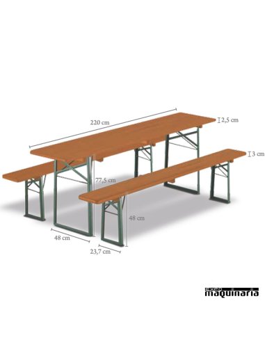 Mesa plegable catering con bancos de madera DOLOMIT 