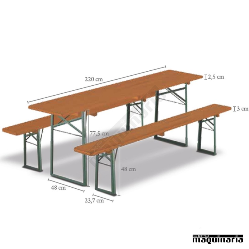 Mesa plegable catering con bancos de madera DOLOMIT