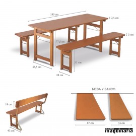 Mesa de madera y bancos plegables de catering RUSTICA