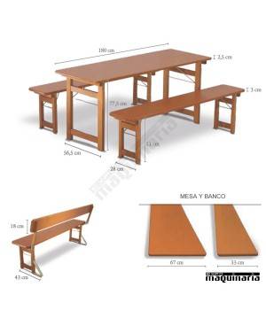 Mesa de madera y bancos plegables de catering RUSTICA