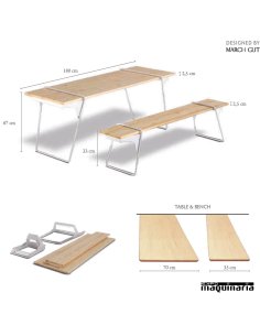 Mesa de madera y bancos desmontables de catering GEHSTELL 2