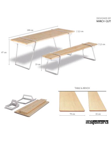 Mesa de madera y bancos desmontables de catering GEHSTELL medidas