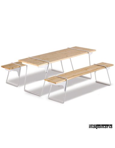 Mesa de madera y bancos desmontables de catering GEHSTELL