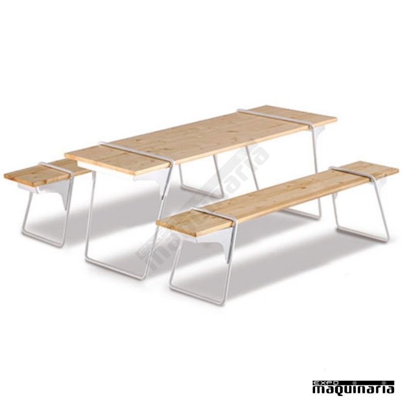 Mesa de madera y bancos desmontables de catering GEHSTELL