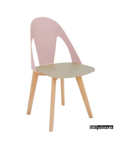 Sillas de madera y poliéster DL660 rosa-beige