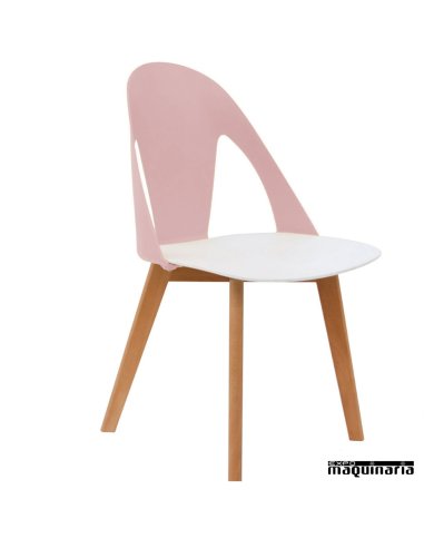 Sillas de madera y poliéster DL660 rosa-blanco