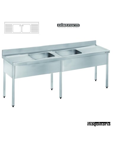 Fregadero  acero inox. con bastidor Dos Cubetas y Dos escurridores Fondo 600
