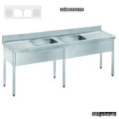 Fregadero  acero inox. con bastidor Dos Cubetas y Dos escurridores Fondo 600