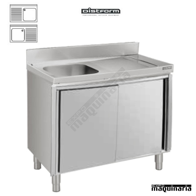 Fregadero F500 con mueble inox 1 cubeta, 1 escurridor puerta corredera