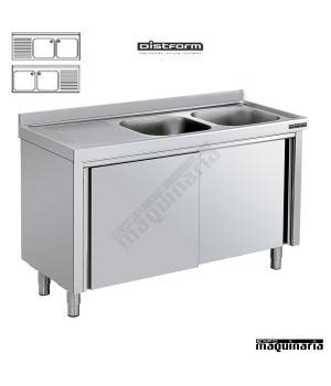 Fregadero con mueble inox 2 cubetas, 1 escurridor puertas correderas