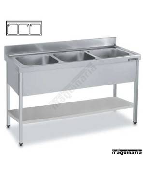 Fregadero acero inox. con estante 3 Cubetas