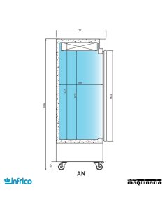 Armario refrigerador inoxidable 1 puerta GN2/1 2