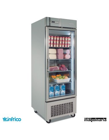 Armario refrigerador inoxidable puerta cristal GN2/1 comida
