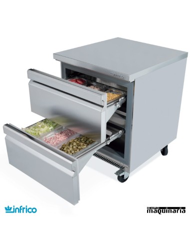 Mesa bajomostrador refrigerador con cajones 70 cm abierto