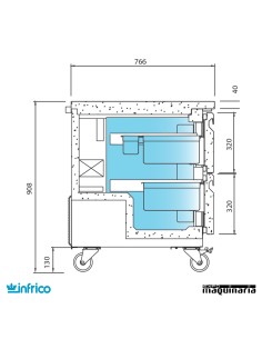 Mesa bajomostrador refrigerada cajones 122 cm 2