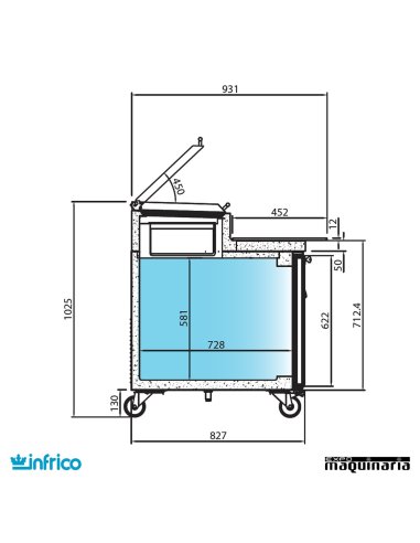 Mesa refrigerada de pizzas 105 cm medidas