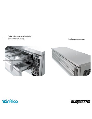 Mesa baja refrigerada cajones 181 cm GN 1/1 detalles