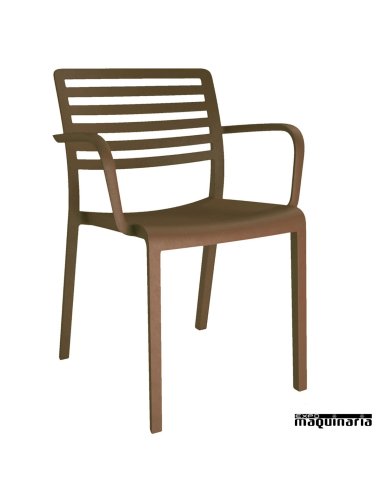 Silla bar Lama con brazos color chocolate