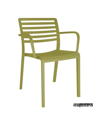 Silla bar Lama con brazos color verde oliva