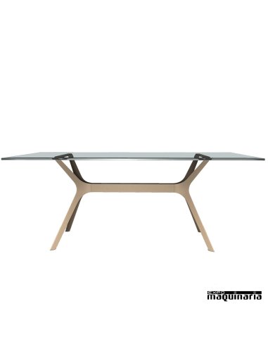 Mesa cristal templado REVELA-L (180x90 cm) color beige