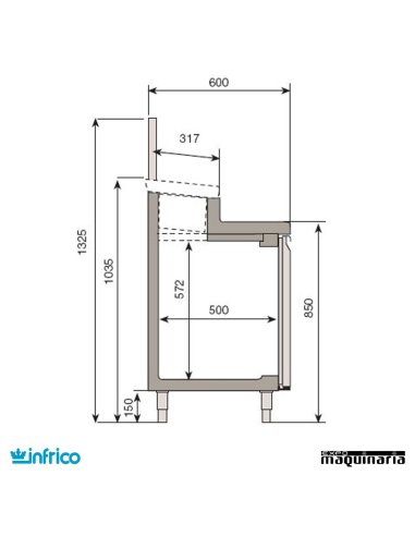 Mesa refrigerada para ensaladas (146,8x60 cm) BMPP1500EN medidas