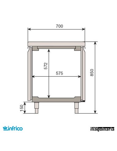 Mesa Central (146,8x70 cm) GN1/1 BMGN1470PDC medidas